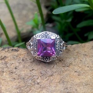 1.5CT Amethyst Solid Sterling Silver Ring